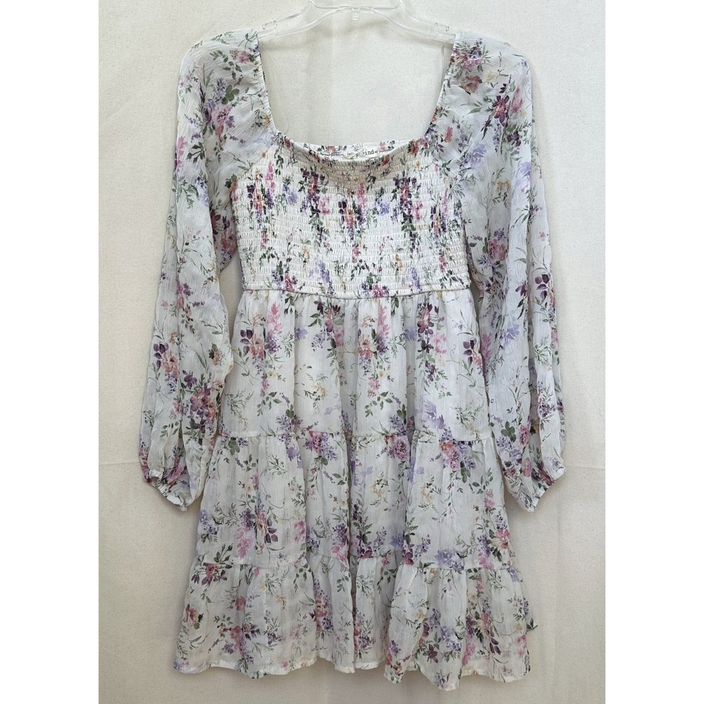 Rewind Fairy Feminine Floral‎ Smocked Tiered Mini Dress Juniors Size M Easter